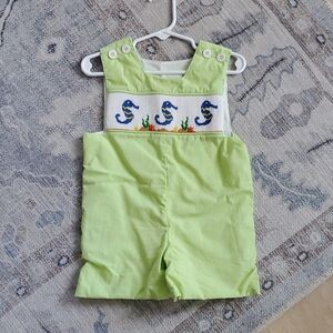 Remember Nguyen Boys Smocked Embroidered Seahorse Ocean Jon Jon Romper Sz18m
